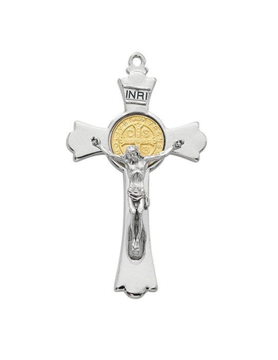 St. Benedict Gold Medal in 3" Silver Crucifix