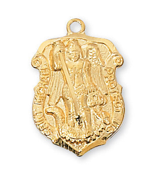 Medalla Patronal de San Miguel en oro sobre plata de ley con cadena chapada en oro de 18"