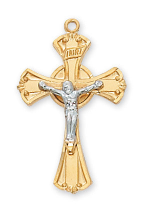 Two-Tone Crucifix Gold Over Sterling Silver w/ 18" Gold Plated Chain
