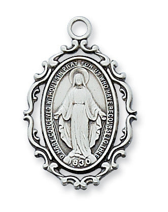 Miraculous Medal Sterling Silver with 18" Rhodium Plated Chain