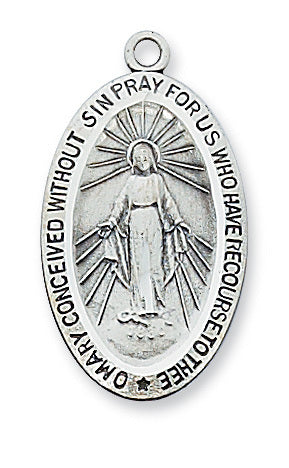 Miraculous Medal Sterling Silver with 18" Rhodium Plated Chain