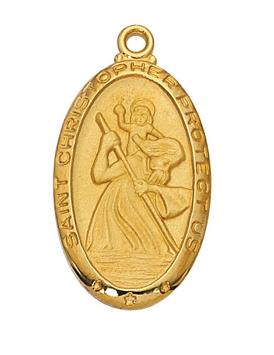 St. Christopher Medal Gold Over Sterling Silver with 24" Gold Plated Chain
