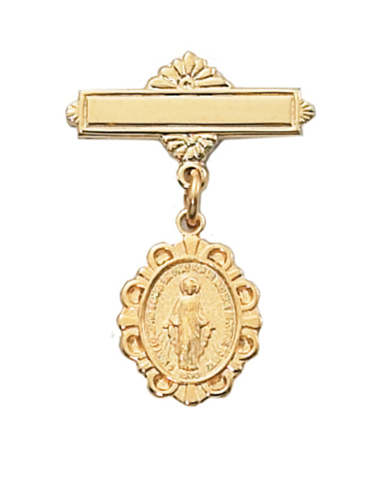 Pin de barra para bebé Miraculous RF de oro sobre plata de ley con caja de regalo transparente