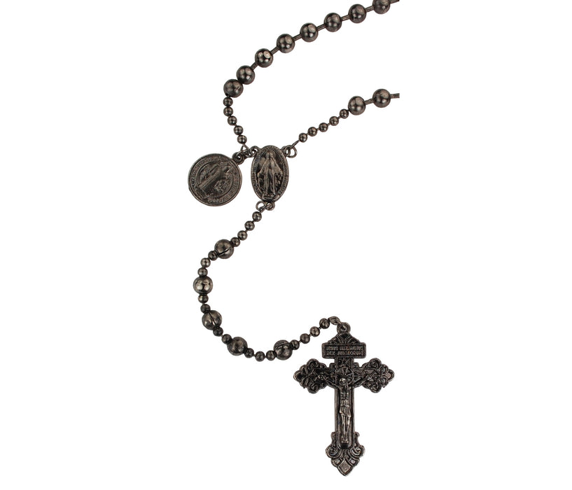 St. Benedict Medal Gun Metal Plated Beads Rosary