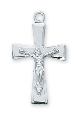 Crucifix Sterling Silver w/ 18" Rhodium Plated Chain Crucifix Necklace Crucifix Catholic Necklace 