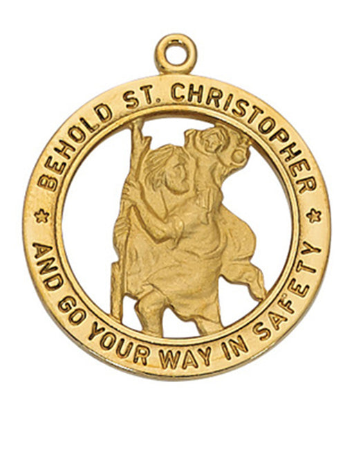 St. Christopher Medal Gold Over Sterling Silver with 24" Gold Plated Chain