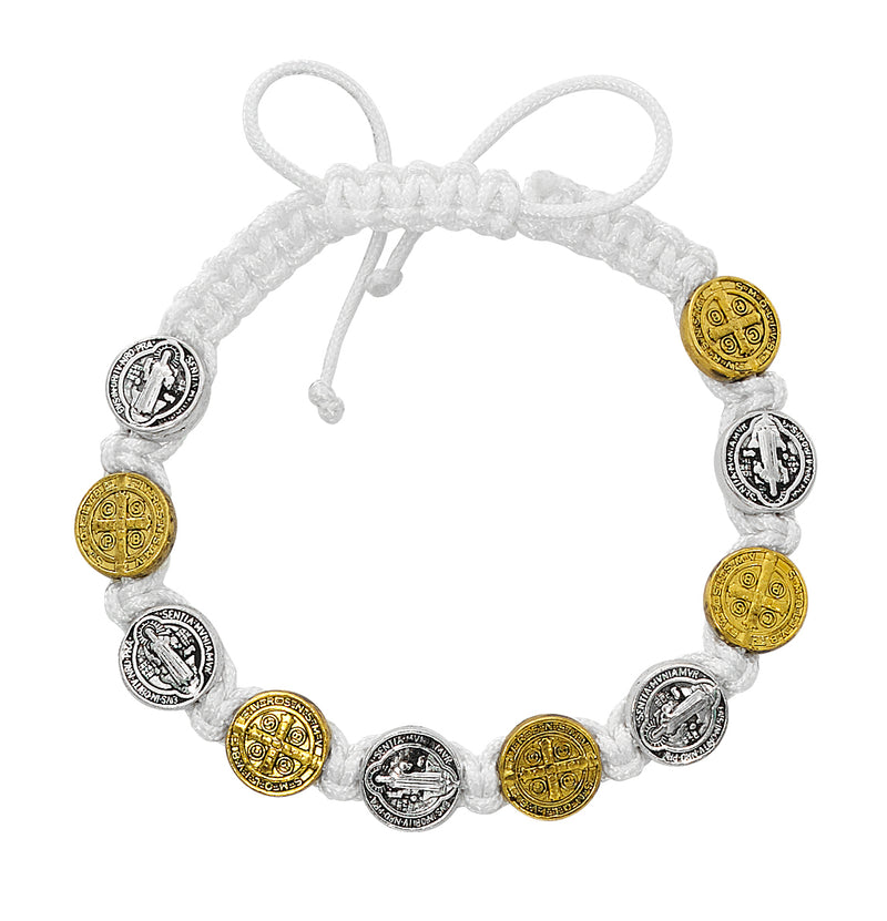 Benedictine Silver and Gold Medal w/ Corded Bracelet