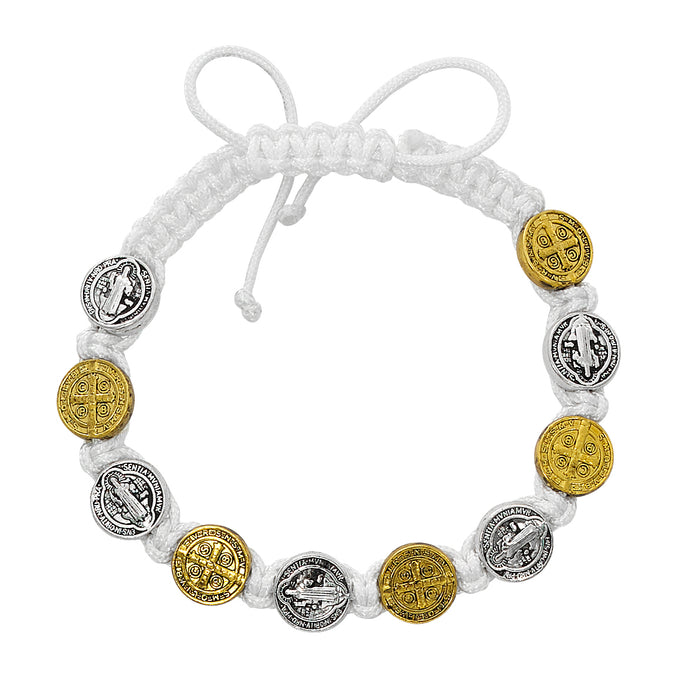 St. Benedict Silver and Gold Medal w/ Corded Bracelet
