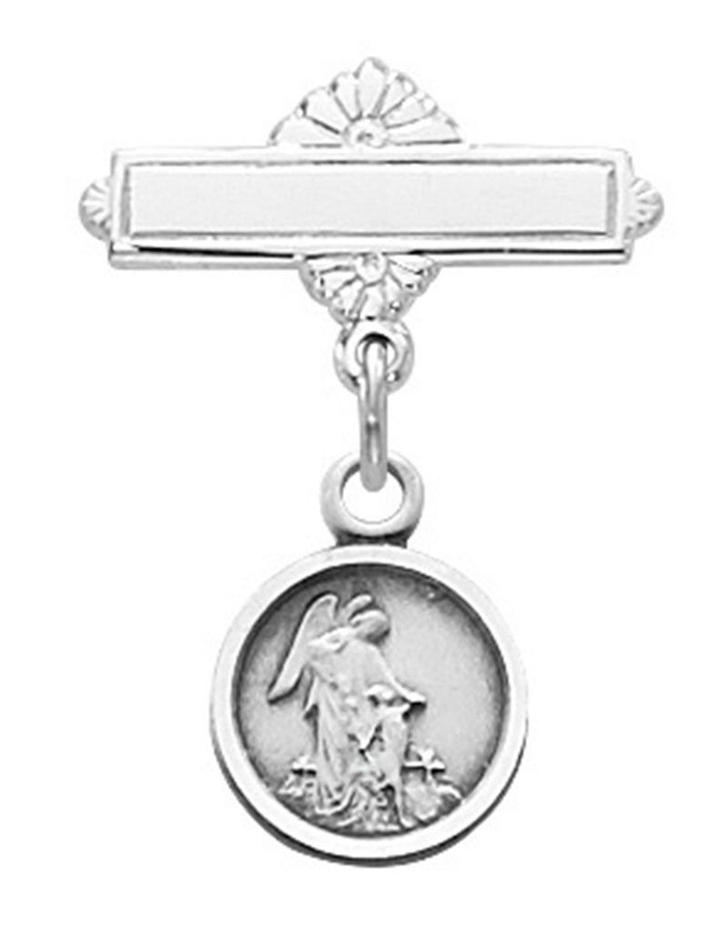 Alfiler de barra para bebé con ángel de la guarda de plata de ley con caja de regalo con tapa