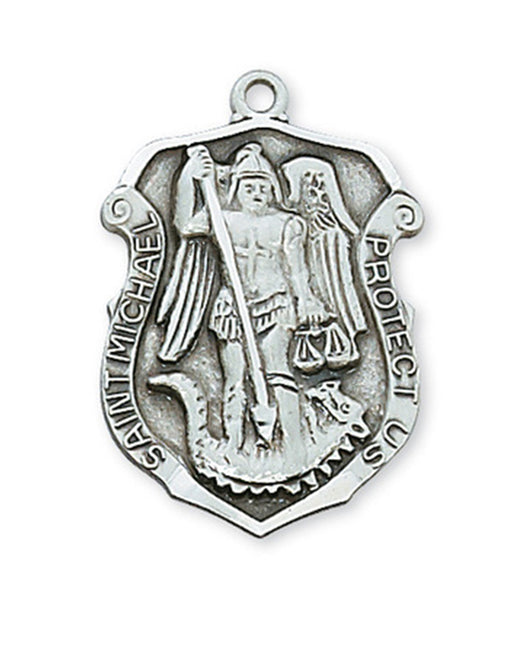Patron St. Michael Medal Sterling Silver w/ 24" Rhodium Plated Chain St. Michael Medal  St. Michael Medal Necklace