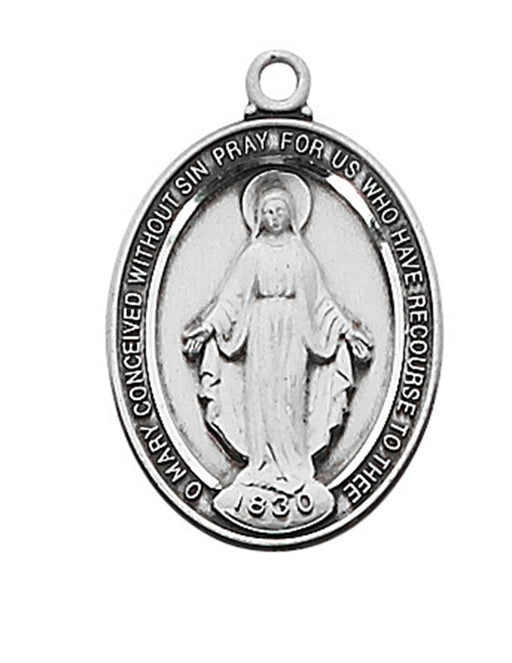 Miraculous Medal Engravable Sterling Silver with 18" Rhodium Plated Chain