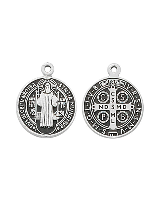 St. Benedict Sterling Silver Small Medal w/ 16" Rhodium Plated Chain