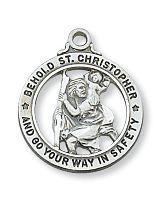 St. Christopher Medal Sterling Silver with 20" Rhodium Plated Chain