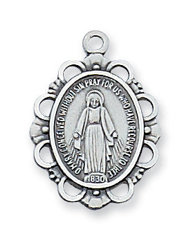 Miraculous Medal Sterling Silver with 18" Rhodium Plated Chain