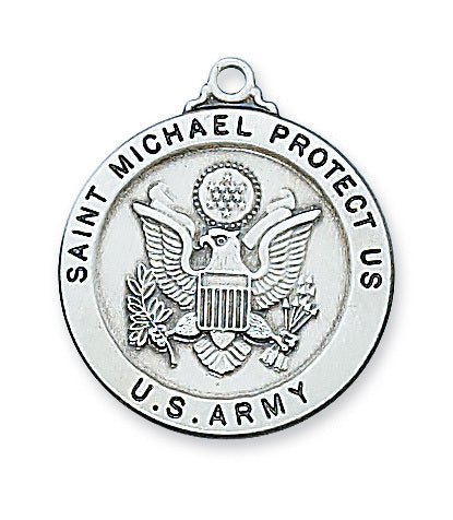  Patron St. Michael Army Medal Engravable Sterling Silver w/ 24" Rhodium Plated Chain St. Michael Medal  St. Michael Medal Necklace 