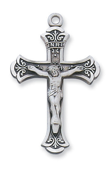 Crucifix Sterling Silver w/ 18" Rhodium Plated Chain Crucifix Necklace Crucifix Catholic Necklace 