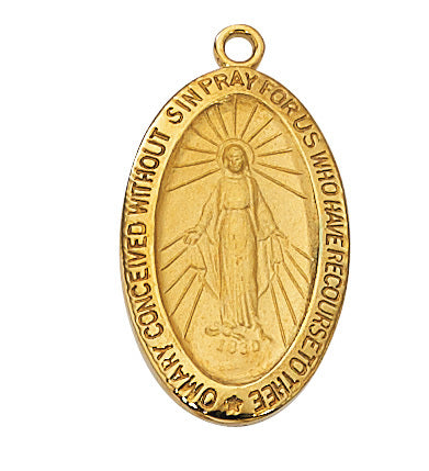 Miraculous Medal Gold Over Sterling Silver with 18" Gold Plated Chain