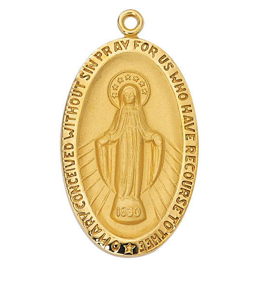 Miraculous Medal Gold Over Sterling Silver with 24" Gold Plated Chain