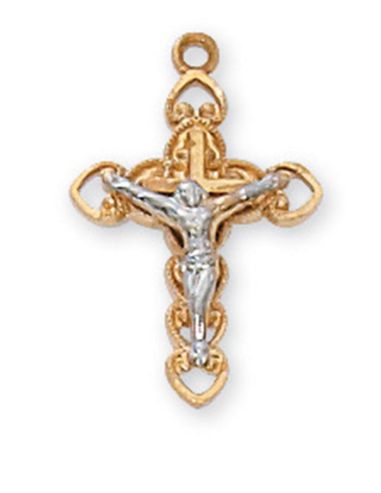 Two-Tone Crucifix Gold Over Sterling Silver w/ 16" Gold Plated Chain