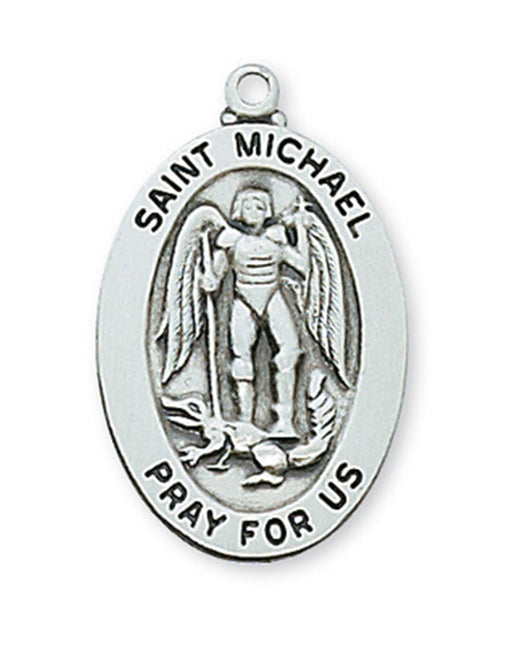 Patron St. Michael Medal Sterling Silver w/ 20" Rhodium Plated Chain St. Michael Medal  St. Michael Medal Necklace