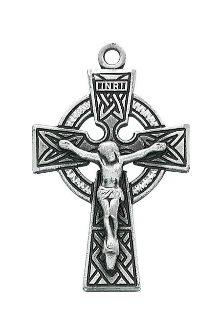 Celtic Crucifix Sterling Silver w/ 24" Rhodium Plated Chain