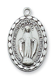 Miraculous Medal Sterling Silver with 18" Rhodium Plated Chain