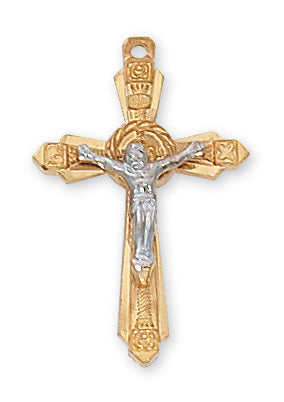 Two-Tone Crucifix Gold Over Sterling Silver w/ 18" Gold Plated Chain