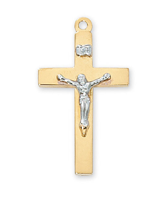 Two-Tone Crucifix Gold Over Sterling Silver w/ 20" Gold or Rhodium Plated Chain   Crucifix Necklace Crucifix Accessory Crucifix Charms
