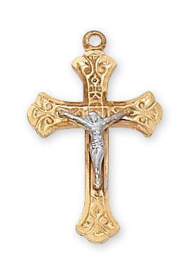 Two-Tone Crucifix Gold Over Sterling Silver w/ 18" Gold Plated Chain
