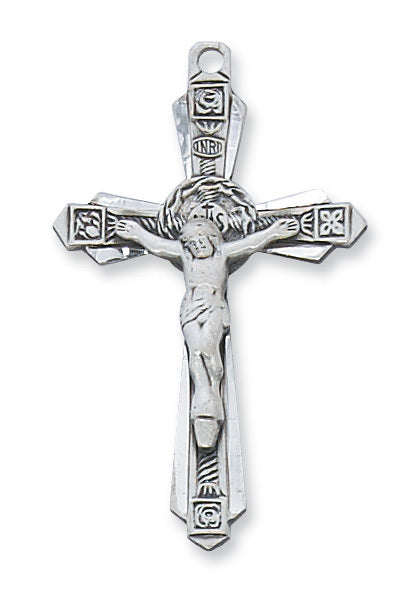 Crucifix Sterling Silver w/ 24" Rhodium Plated Chain Crucifix Necklace Crucifix Catholic Necklace 