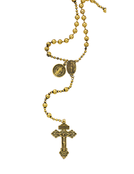 St. Benedict Medal Antique Gold Plated Beads Rosary