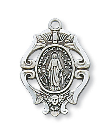 Miraculous Medal Sterling Silver with 18" Rhodium Plated Chain