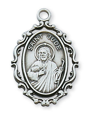 St. Jude Medal Sterling Silver w/ 18" Rhodium Plated Chain