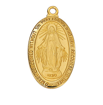 Miraculous Medal Engravable Gold Over Sterling Silver with 18" Gold Plated Chain