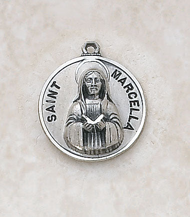 St. Marcella Sterling Patron Medal with 18" Chain Holy Medals Holy Medal Necklace Medals for Protection Necklace for Protection