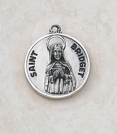 St. Bridget Sterling Patron Medal with 18" L Chain Holy Medals Holy Medal Necklace Medals for Protection Necklace for Protection