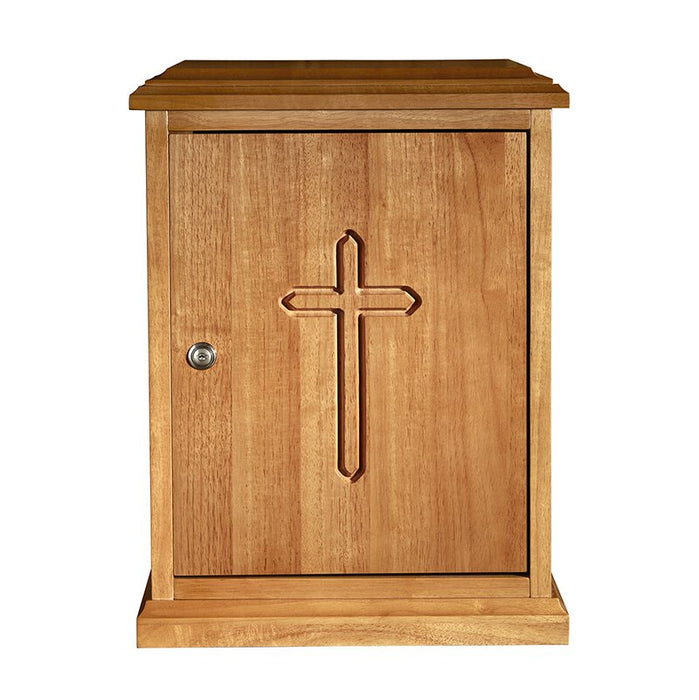 20" H Plain Cross Wood Tabernacle (Medium Oak)