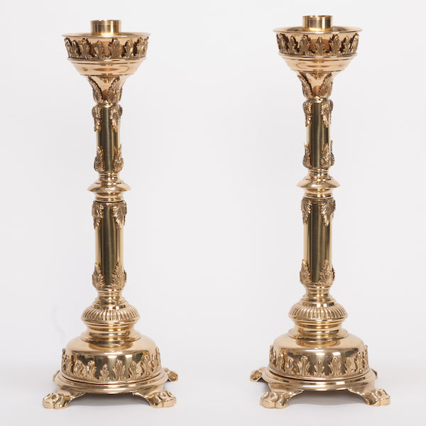 Traditional Smooth Brass Stem Crucifix and Candlesticks Altar Set