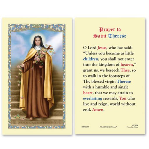 Laminated Holy Card St. Therese - 25 Pcs. Per Package