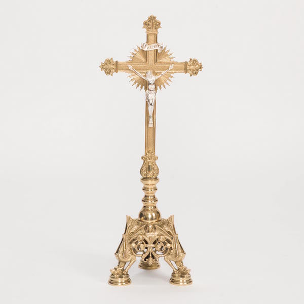Solid Brass Crucifix and Candlesticks Altar Set