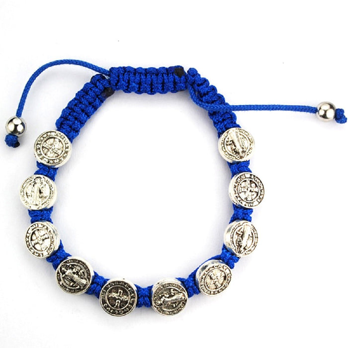St. Benedict Bracelet Adjusted Blue Corded and Carded