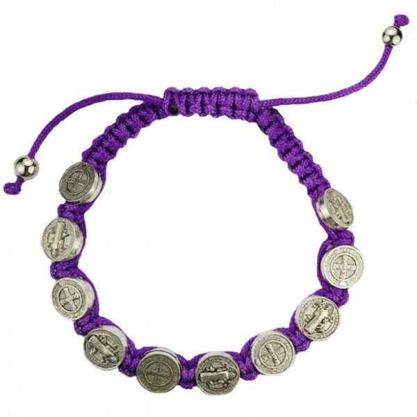 St. Benedict Bracelet Adjusted Purple Corded and Carded