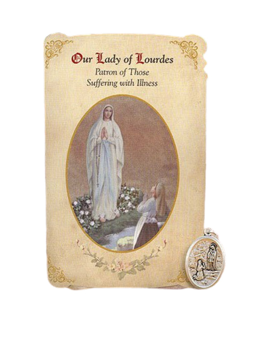 Holy Card St. Lourdes with Illness Healing Medal Set - 6 Pcs. Per Package