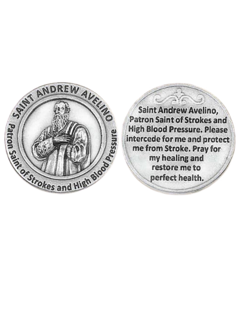 Ficha de San Andrés Avelino - Ficha de oración italiana en tono plateado de bolsillo