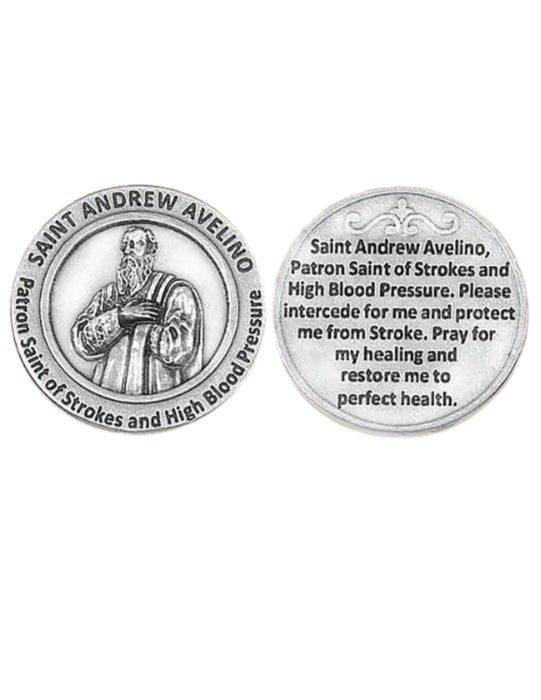St Andrew Avelino Token - Pocket Silver Tone Italian Prayer Token