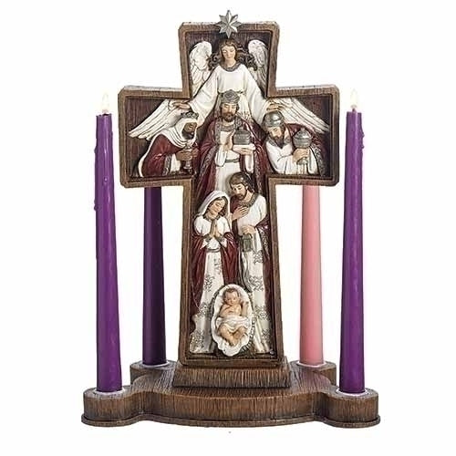 3.5”H Cross Nativity Advent Candle Holder