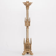 30" Traditional Gothic Style Candlestick with Marble Stem Polished Brass and Lacquered Candlestick with Marble stems.