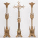 30" Traditional Gothic Style Candlestick with Marble Stem Polished Brass and Lacquered Candlestick with Marble stems.