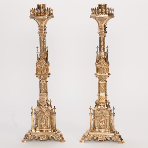 31" Traditional Brass Altar Candlestick Polished Brass and Lacquered Altar Candlestick.