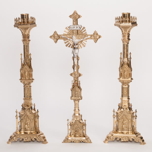 31" Traditional Brass Altar Candlestick Polished Brass and Lacquered Altar Candlestick.